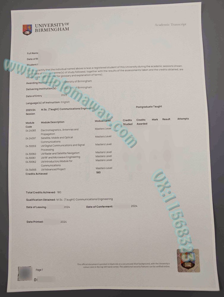 伯明翰大学成绩单