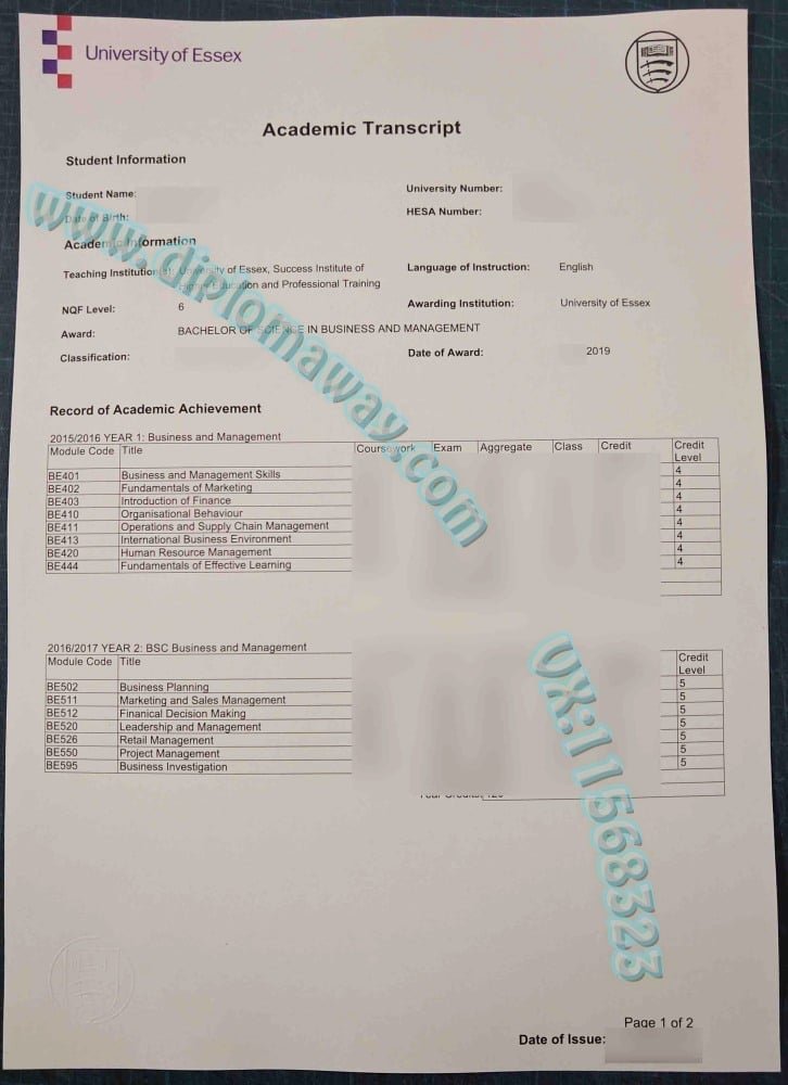 埃塞克斯大学成绩单