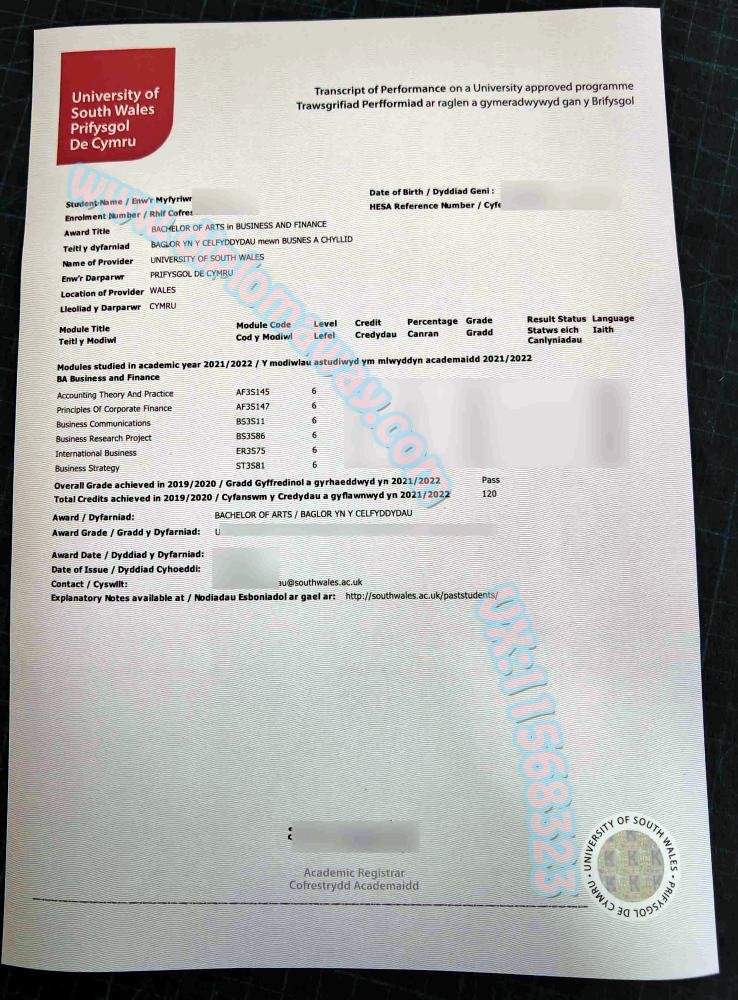 南威尔士大学成绩单