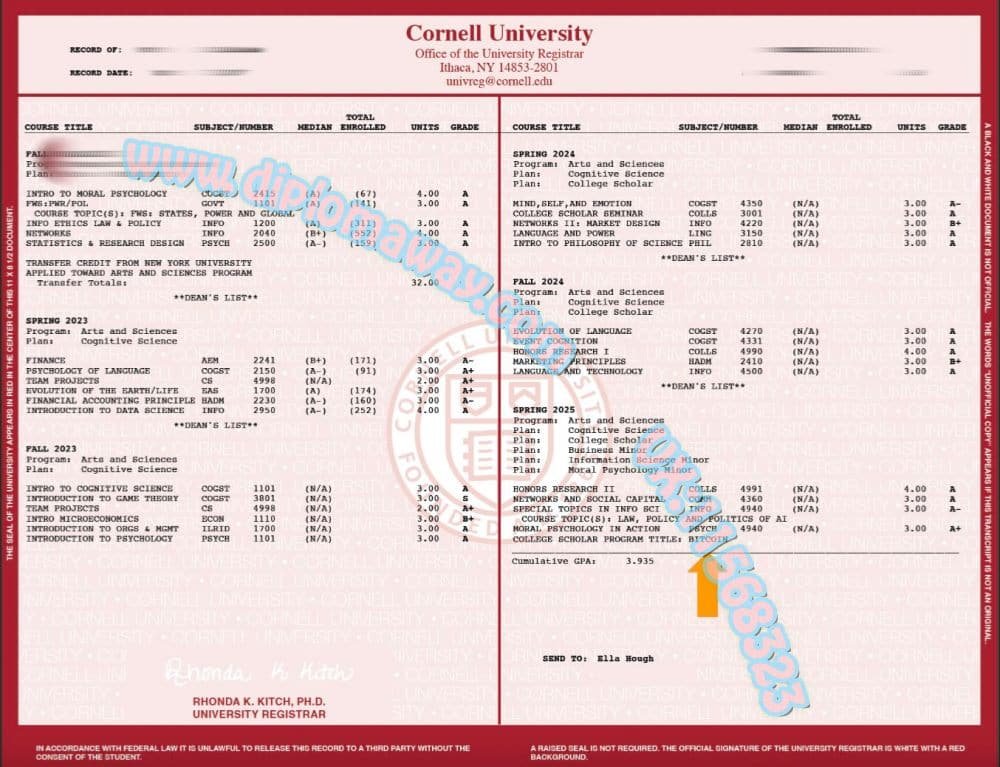 康奈尔大学成绩单