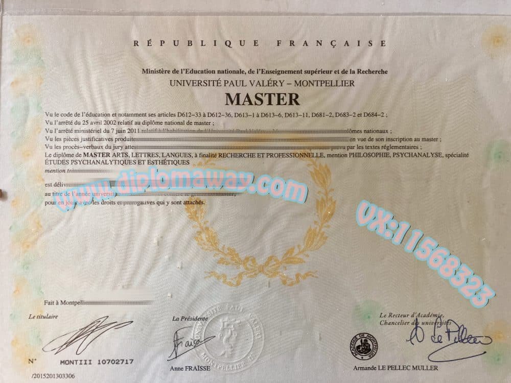 蒙彼利埃第三大学毕业证